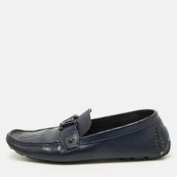 Pre Owned Louis Vuitton Navy Blue Leather Monte Carlo Slip On Loafers Size 42.5