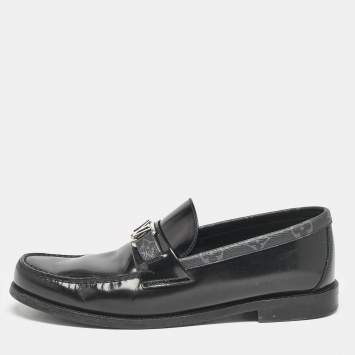 Pre Owned Louis Vuitton Black Leather and Monogram Eclipse Canvas Major Loafers Size 42.5