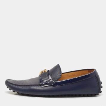 Pre Owned Louis Vuitton Navy Blue Leather Hockenheim Slip On Loafers Size 43