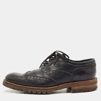 Louis Vuitton Black Leather Lace Up Brogue Wingtip Derby Size 43