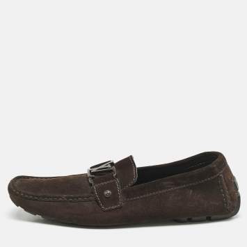 Louis Vuitton Dark Brown Suede Hockenheim Slip On Loafers Size 42.5