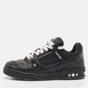 مملوكة مسبقًا Louis Vuitton Black Leather LV Trainer Lace Up Sneakers Size 42.5