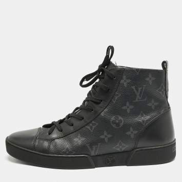 Louis Vuitton Black Monogram Eclipse Canvas and Leather Match Up High Top Sneakers Size 40