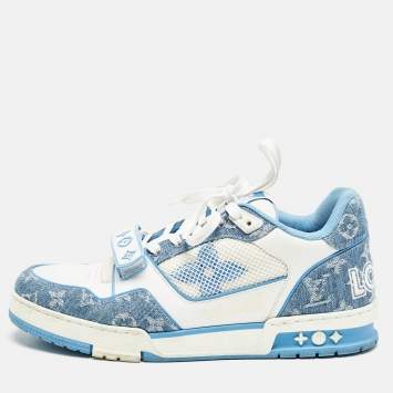 Louis Vuitton Blue Denim and Leather LV Trainer Low Top Sneakers Size 42