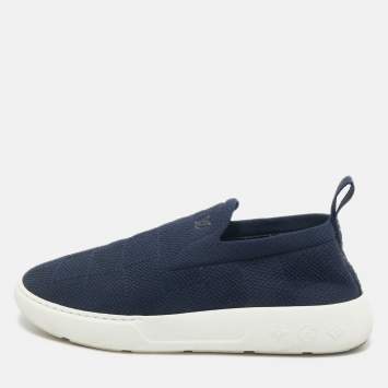 Louis Vuitton Navy Blue Knit Fabric Pacific Slip On Sneakers Size 41.5