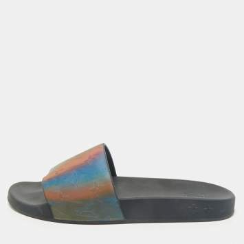  Louis Vuitton Multicolor Iridescent Monogram Rubber Waterfront Slides Size 41