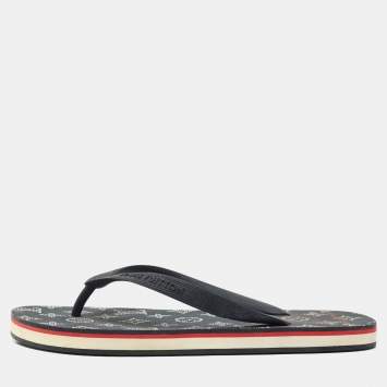 Pre Owned Louis Vuitton Navy Blue Rubber Molitor Thong Flats Size 41.5