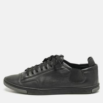 Louis Vuitton Black Leather Logo Lace Up Sneakers Size 42.5