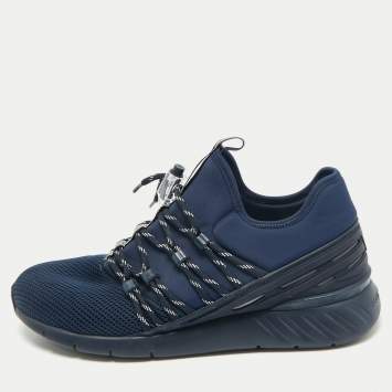 Pre Owned Louis Vuitton Navy Blue Fabric And Mesh Fastlane Sneakers Size 42