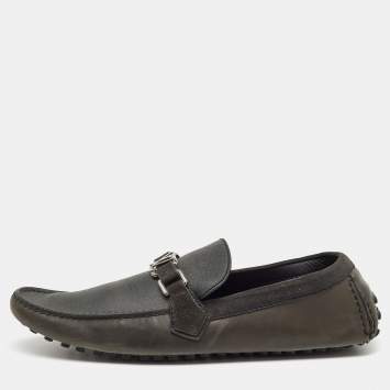Pre Owned Louis Vuitton Dark Grey Leather and Suede Hockenheim Loafers Size 44
