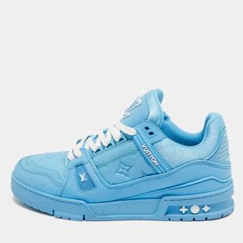 Louis Vuitton Blue Fabric and Leather LV Trainer Low Top Sneakers Size 42