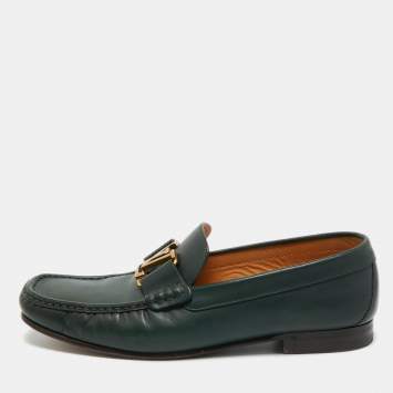 Pre Owned Louis Vuitton Green Leather Montaigne Loafers Size 40.5