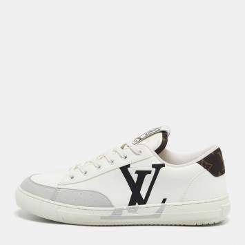 Pre Owned Louis Vuitton White Fabric and Leather Charlie Lace Up Sneakers Size 41.5