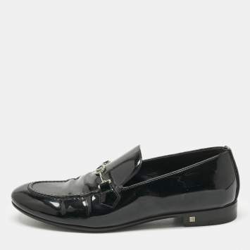 Pre Owned Louis Vuitton Black Patent Leather Slip On Loafers Size 40.5