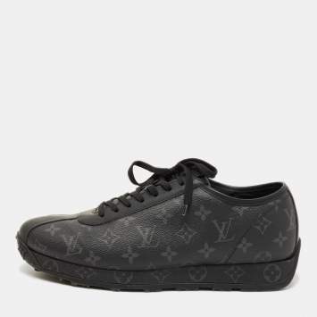 Pre Owned Louis Vuitton Black Leather and Monogram Canvas Wilderness Sneaker Size 45