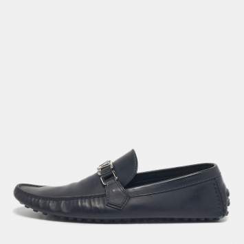 Pre Owned Louis Vuitton Navy Blue Leather Monte Carlo Loafers Size 44