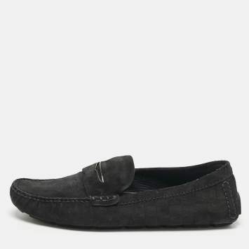 Pre Owned Louis Vuitton Navy Blue Suede Monte Carlo Loafers Size 42