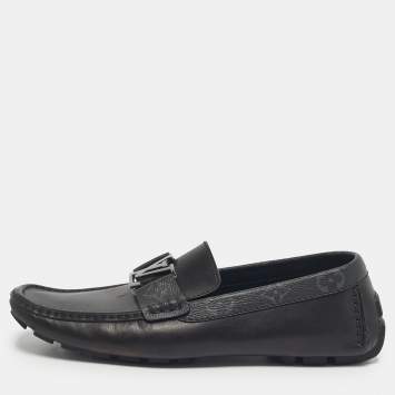 Pre Owned Louis Vuitton Black Monogram Canvas and Leather Monte Carlo Loafers Size 41