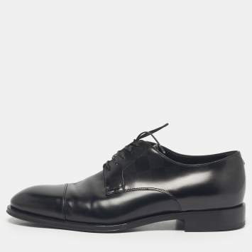 Pre Owned Louis Vuitton Black Leather Damier Embossed Lace Up Derby Oxfords Size 41