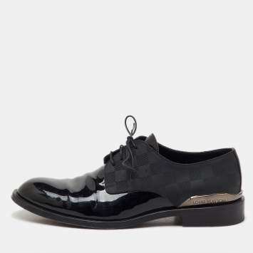 Pre Owned Louis Vuitton Black Damier and Patent Leather Lace Up Derby Size 41