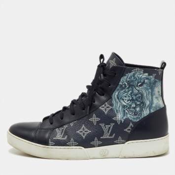 Pre Owned Louis Vuitton Navy Blue Savane Monogram Chapman Lion Sneakers Size 41