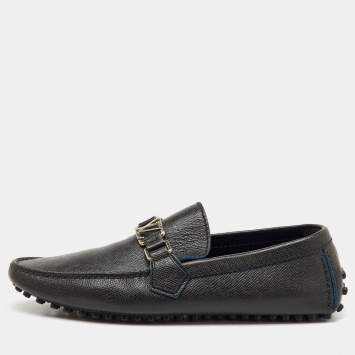 Pre Owned Louis Vuitton Black Leather Hockenheim Slip On Loafers Size 41