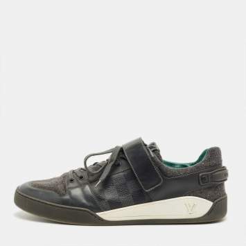 Pre Owned Louis Vuitton Grey Wool and Damier Graphite Canvas Low Top Sneakers Size 44