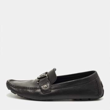 Pre Owned Louis Vuitton Black Leather Monte Carlo Slip On Loafers Size 42