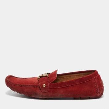 Pre Owned Louis Vuitton Burgundy Suede Monte Carlo Loafers Size 46