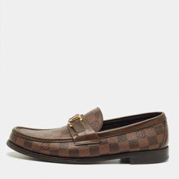 Pre Owned Louis Vuitton Brown Damier Canvas and Leather Major Loafers Size 42