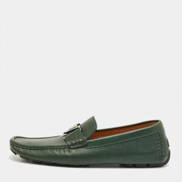 Pre Owned Louis Vuitton Green Leather Monte Carlo Slip On Loafers Size 41.5