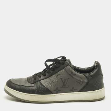 Pre Owned Louis Vuitton Grey/Black Monogram Canvas and Leather Rivoli Lace Up Sneakers  Size 39