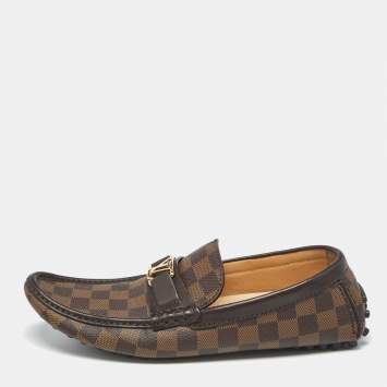 Pre Owned Louis Vuitton Brown Demier Canvas and Leather Hockenheim Loafers Size 42