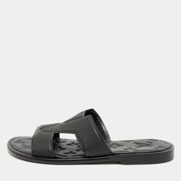 مملوكة مسبقًا Louis Vuitton Black Leather LV Oasis Flat Slide Sandals Size 41