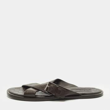 Pre Owned صندل فلات كروس كروس جلد دامييه بني داكن لويس فيتون مقاس 44