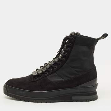 مملوكة مسبقًا حذاء بوت للكاحل لوي فيتون جلد أسود وشمواه مقاس 42.5