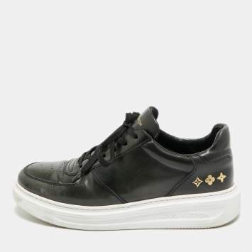 Pre Owned Louis Vuitton LV Trainer Size 42.5 Black Leather Lace Up Sneakers