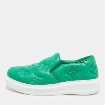 مملوكة مسبقًا Louis Vuitton Beverly Hills Size 41.5 Green Monogram Leather Slip On Sneakers