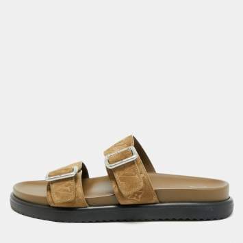 مملوكة مسبقًا Louis Vuitton Bom Dia Size 45 Green Suede Slide Sandals