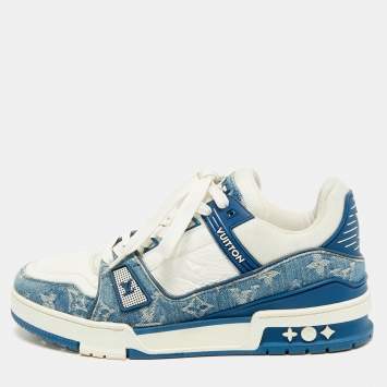 مملوكة مسبقًا Louis Vuitton LV Trainer Size 40 White/Blue Monogram Denim and Leather Low Top Sneakers