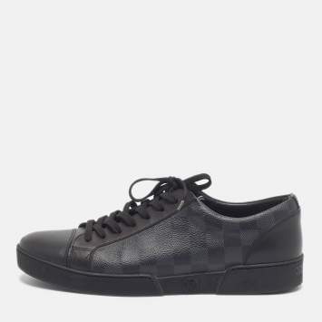 Pre Owned Louis Vuitton Match Up Size 42 Black/Dark Grey Monogram Canvas and Leather Low Top Sneakers