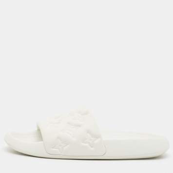 Pre Owned Louis Vuitton Waterfront Size 44 White Monogram Rubber Pool Slide