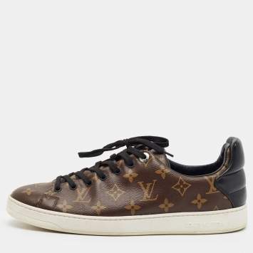 Pre Owned Louis Vuitton Frontrow Size 42 Dark Brown/Black Monogram Coated Canvas and Quilted Leather Low Top Sneakers