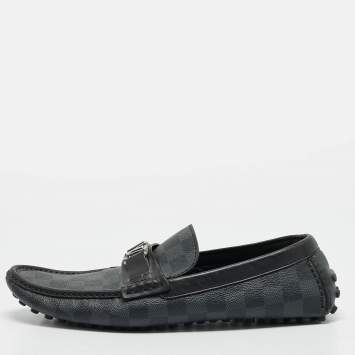 Pre Owned Louis Vuitton Hockenheim Size 43.5 Black/Grey Damier Coated Canvas and Leather Driver Loafers