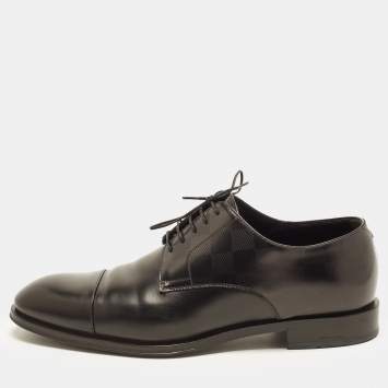 Pre Owned Louis Vuitton Oxford Size 42  Black Leather Damier Embossed Lace Up Derby Oxfords