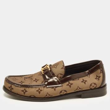 Pre Owned Louis Vuitton Major Size 42 Brown Monogram Canvas and Patent Leather Penny Loafers