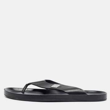 Pre Owned Louis Vuitton Pioneer Size 42 Black Leather Thong Flats