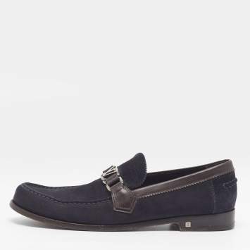 Pre Owned Louis Vuitton Driver Size 42.5 Blue/Brown Leather and Suede Loafers