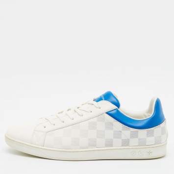 Pre Owned Louis Vuitton Luxembourg Size 45 White/Blue Damier Leather Low Top Sneakers