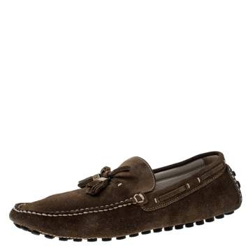 Pre Owned Louis Vuitton Brown Suede Imola Tassel Loafers Size 41.5